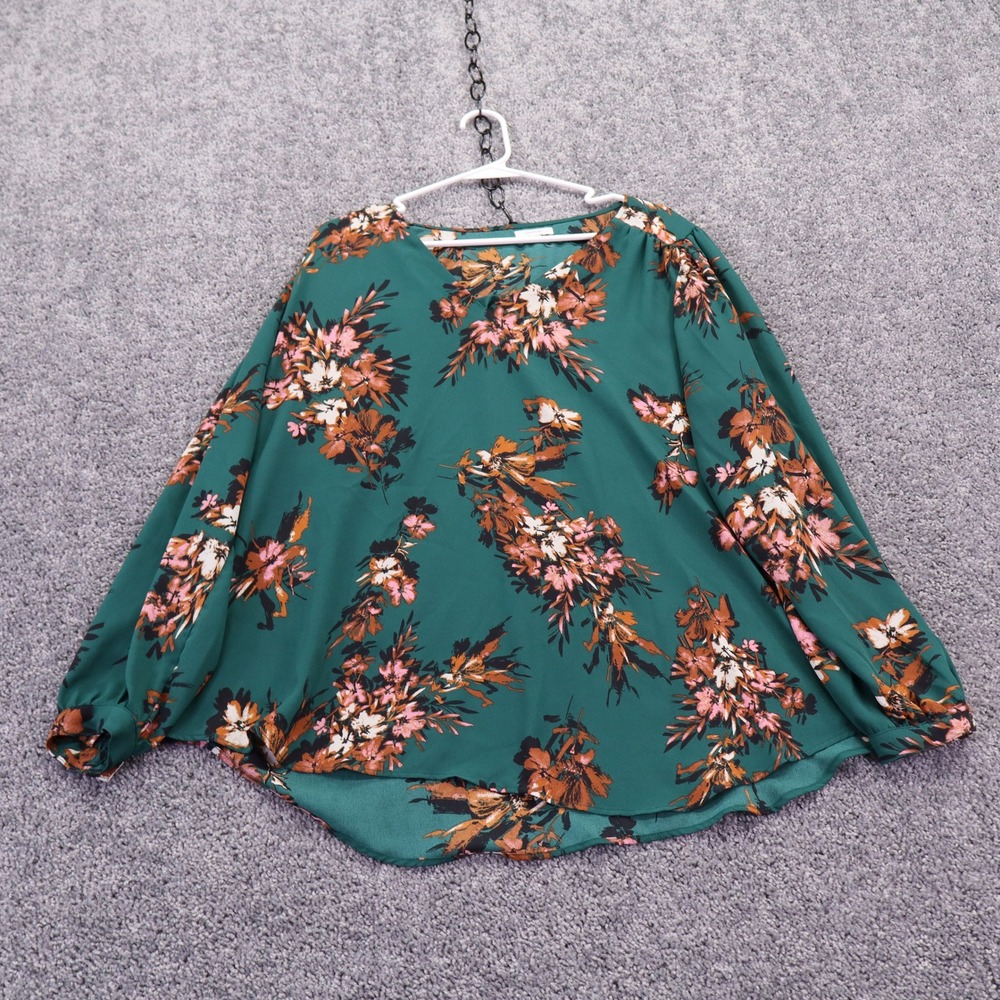 Maurices Blouse Womens Extra Large Green Floral Long Sleeve V Neck Casual Top